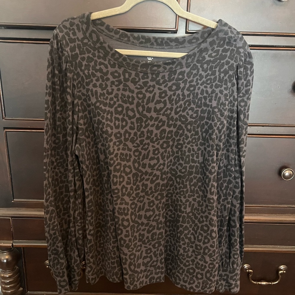 LOFT Charcoal Animal Print Long Sleeve Top